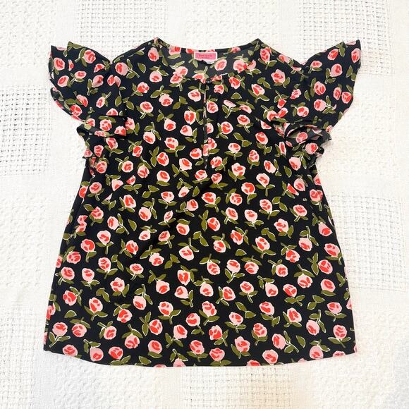 Kate Spade New York medium ditsy rosed flutter sleeve keyhole top TB2 2893 - Picture 8 of 10
